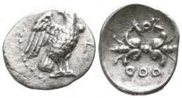 Bruttium. Lokroi Epizephyrioi circa 350-300 BC. Diobol AR