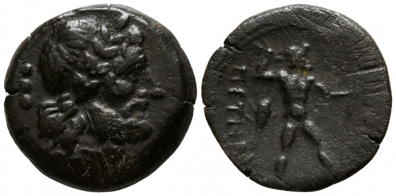 Bruttium. Petelia circa 216-89 BC.
Quadrans Æ

16mm., 2,84g.

Laureate head...