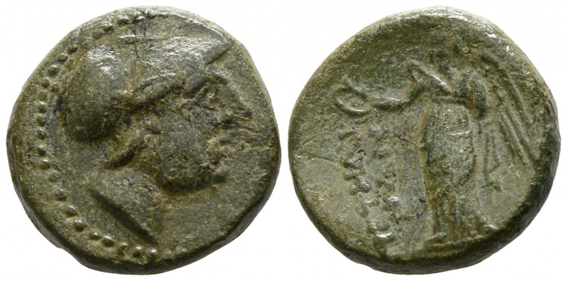 Bruttium. Petelia circa 216-204 BC.
Bronze Æ

13mm., 3,97g.

Helmeted head ...