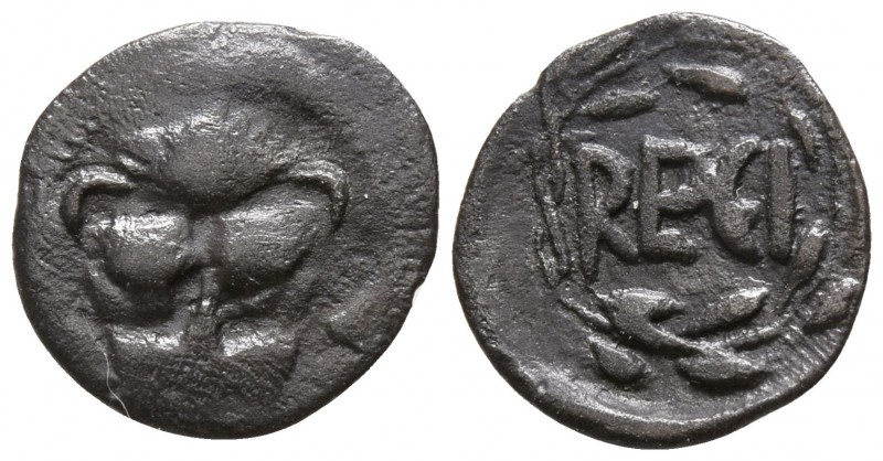 Bruttium. Rhegion circa 440-420 BC.
Litra AR

12mm., 0,60g.

Facing lion's ...