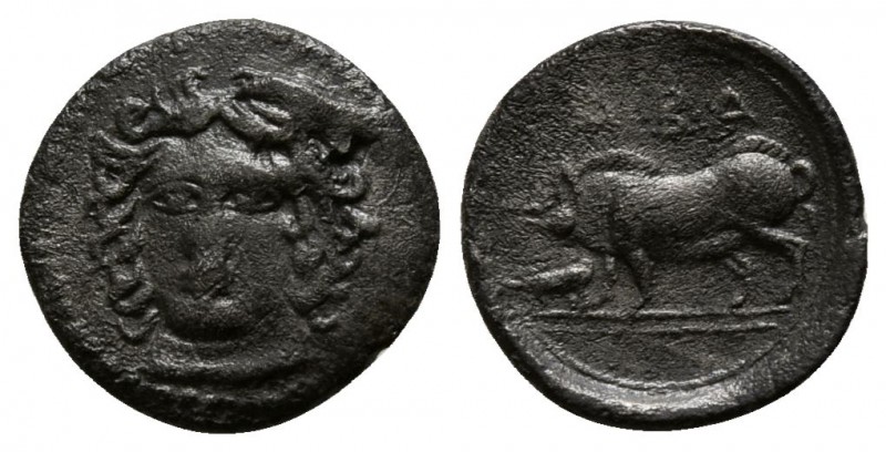 Sicily. Abakainon 420-400 BC.
Litra AR

9mm., 0,62g.

Head of nymph facing ...