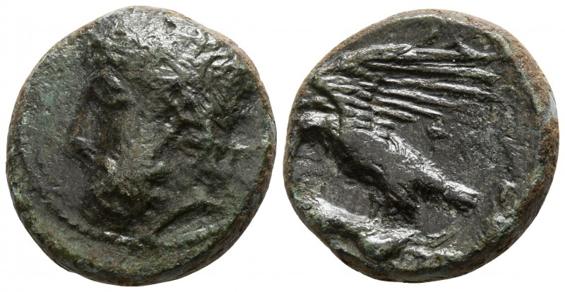 Sicily. Akragas circa 388-287 BC.
Bronze Æ

15mm., 4,59g.

Laureate and bea...