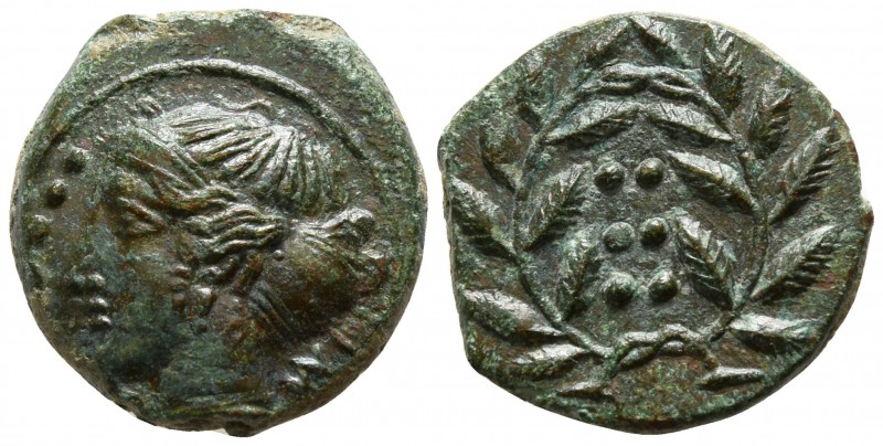 Sicily. Himera circa 415-409 BC.
Hemilitron Æ

14mm., 3,19g.

IME, female h...