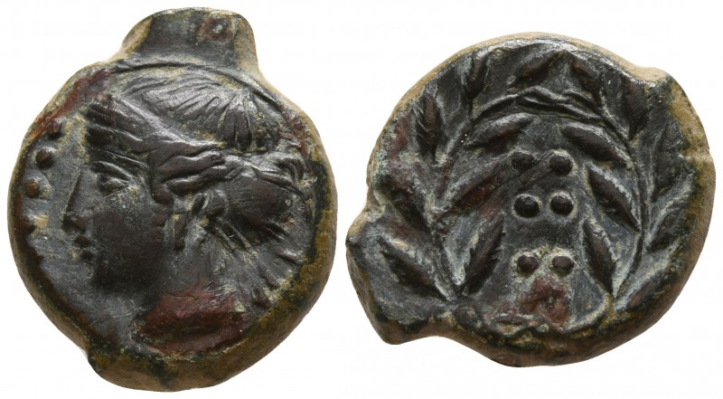 Sicily. Himera circa 415-409 BC.
Hemilitron Æ

16mm., 4,77g.

Head of nymph...