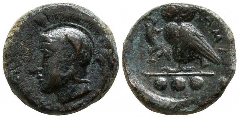 Sicily. Kamarina circa 420-405 BC.
Bronze Æ

13mm., 3,80g.

Head of Athena ...