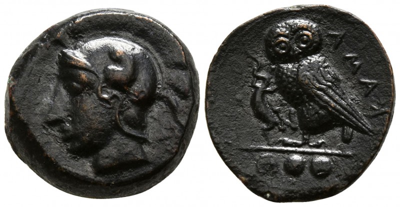 Sicily. Kamarina circa 420-405 BC.
Tetras Æ

13mm., 3,39g.

Head of Athena ...