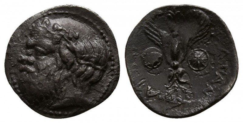 Sicily. Katane 415-404 BC.
Litra AR

11mm., 0,61g.

Bearded head of Silenos...