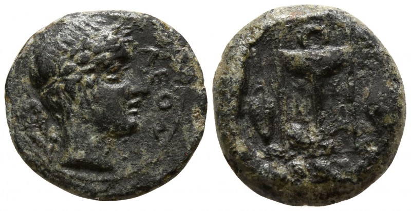 Sicily. Leontinoi circa 405-402 BC.
Tetras Æ

12mm., 2,10g.

ΛΕΟΝ, head of ...