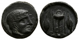 Sicily. Leontinoi 405-402 BC. Tetras Æ