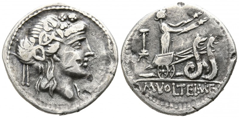 M. Volteius M. f. 75 BC. Rome
Denarius AR

18mm., 3,38g.

Head of Bacchus (...
