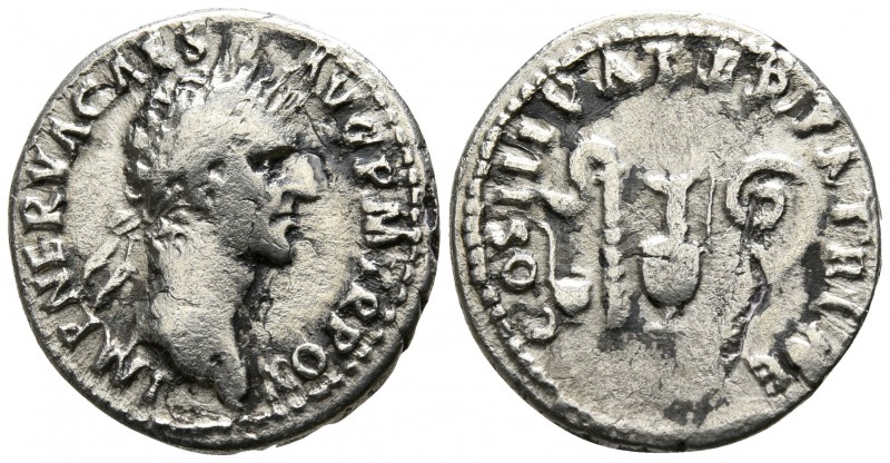 Nerva AD 96-98. Rome
Denarius AR

17mm., 2,94g.

IMP NERVA CAES AVG P M TR ...