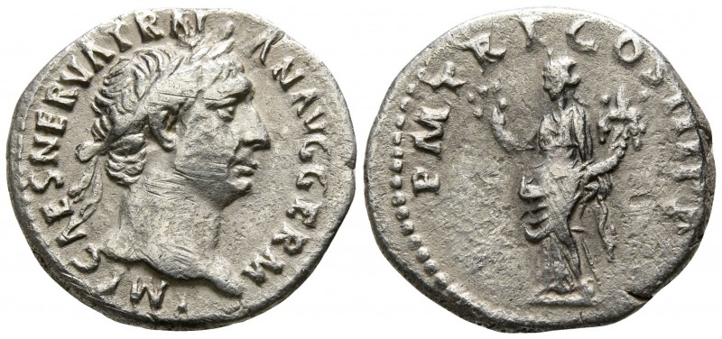 Trajan AD 98-117. Rome
Denarius AR

18mm., 3,18g.

IMP CAES NERVA TRAIAN AV...