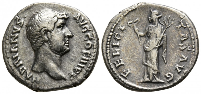 Hadrian AD 117-138. Rome
Denarius AR

17mm., 3,29g.

HADRIANVS AVG COS III ...