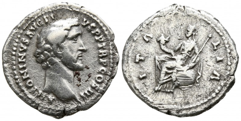 Hadrian AD 117-138. Rome
Denarius AR

18mm., 3,01g.

M ANTONINVS AVG PIVS P...