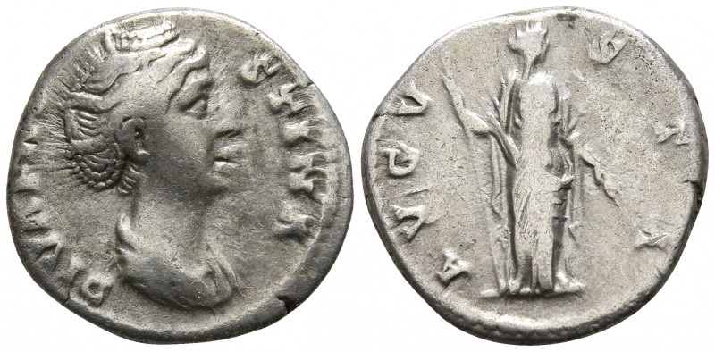 Diva Faustina AD 140-141. Rome
Denarius AR

16mm., 3,22g.

Struck under Ant...