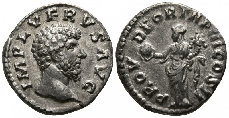Lucius Verus AD 161-169. Rome
Denarius AR

16mm., 3,05g.

IMP L VERVS AVG, ...