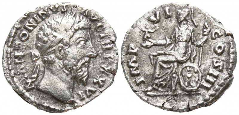 Marcus Aurelius AD 161-180. Rome
Denarius AR

17mm., 2,89g.

M ANTONINVS AV...