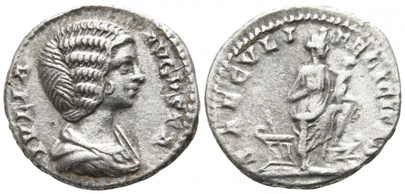 Julia Domna AD 193-211. Rome
Denarius AR

17mm., 2,86g.

IVLIA AVGVSTA, dra...