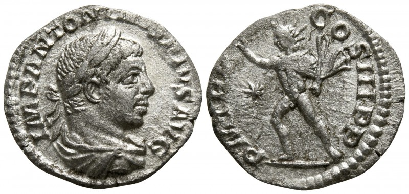 Elagabalus AD 218-222. Rome
Denarius AR

17mm., 2,28g.

IMP ANTONINVS PIVS ...