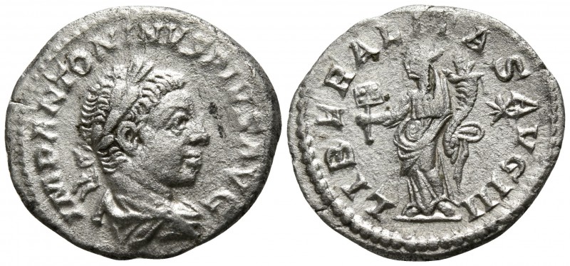 Elagabalus AD 218-222. Rome
Denarius AR

18mm., 2,09g.

IMP ANTONINVS PIVS ...
