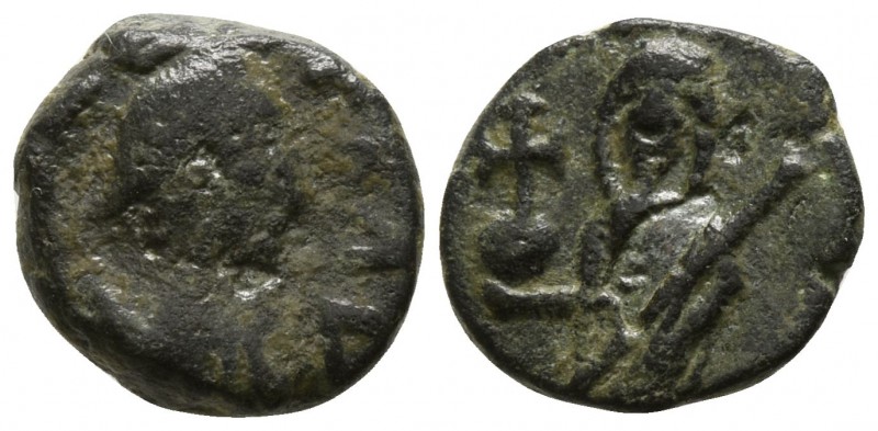 Leo I, with Verina AD 457-474. Constantinople
Nummus Æ

9mm., 0,98g.

[...]...