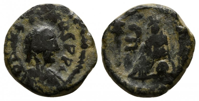 Justin I AD 518-527. Antioch
Pentanummium Æ

11mm., 1,64g.

Diademed, drape...