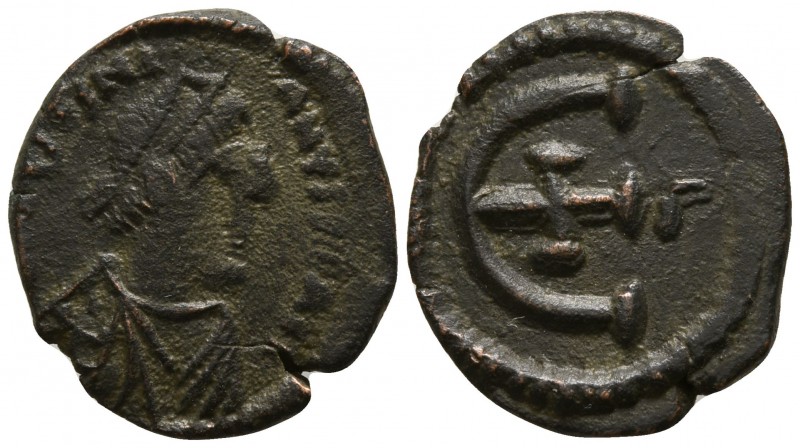 Justinian I. AD 527-565. Theoupolis (Antioch)
Pentanummium Æ

15mm., 1,76g.
...