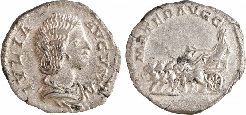 Julia Domna, denier, Rome, 205
A/IVLIA - AVGVSTA
Buste drapé de Julia Domna à ...
