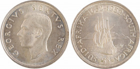 Afrique du Sud, Georges VI, 5 shillings du tricentenaire, 1652-1952
A/GEORGIVS SEXTVS REX
Buste tête nue de Georges VI à gauche
R/SUID-AFRIKA (date...