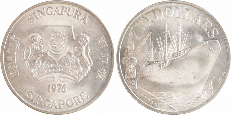 Singapour, 10 dollars, 10e anniversaire de l'Indépendance, 1976
A/Singapoure in...
