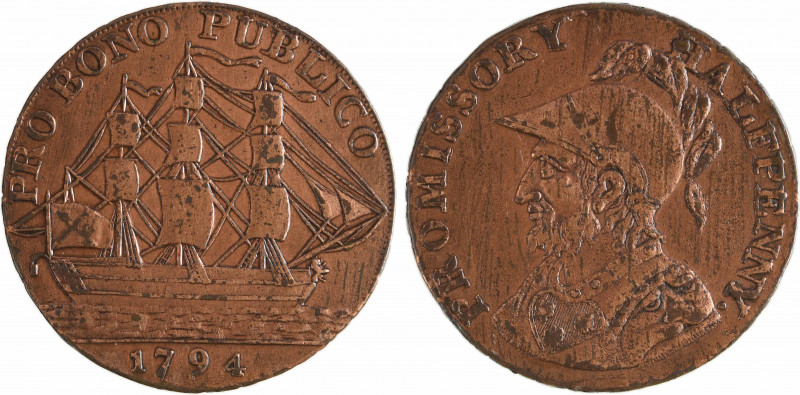 Royaume-Uni, Hampshire, Gosport, halfpenny token, 1794
A/PRO BONO PUBLICO
Navi...