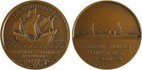 Cochet (R.) : le croiseur Primauguet, 1924 Paris
A/LA CORDELIERE
Navire voguant à gauche ; signature R. COCHET. En-dessous l'inscription COMBAT DE S...