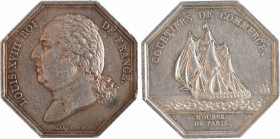 Louis XVIII, les courtiers de commerce de Paris, s.d. Paris
A/LOUIS XVIII ROI - DE FRANCE
Buste du Roi tête nue à gauche ; au-dessous signature GALL...
