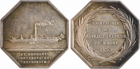 Louis-Philippe Ier, Compagnie des bateaux à vapeur du Rhône, par Barre, 1830 Paris
Vapeur voguant à gauche ; à l'exergue signature BARRE et l'inscrip...