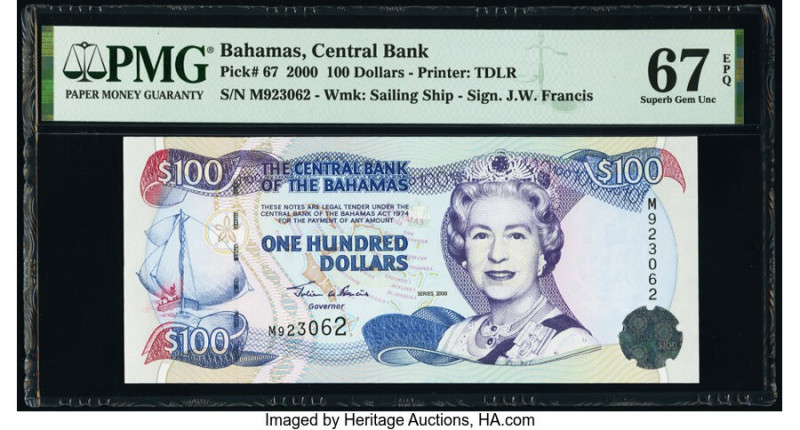 Bahamas Central Bank 100 Dollars 2000 Pick 67 PMG Superb Gem Unc 67 EPQ. 

HID09...
