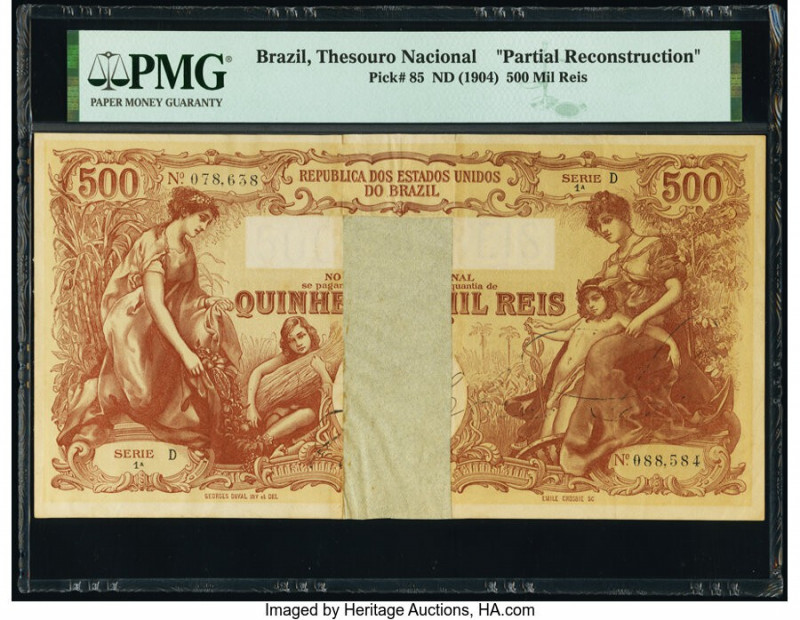Brazil Thesouro Nacional 500 Mil Reis ND (1904) Pick 85 Partial Reconstruction P...