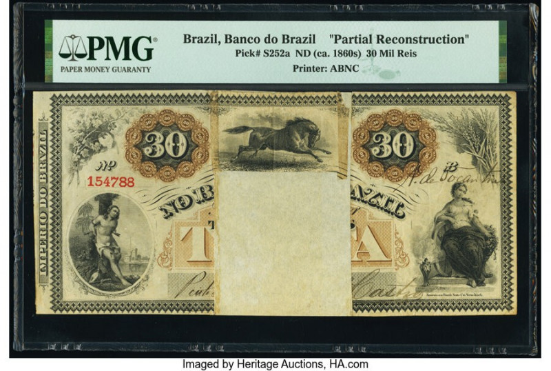 Brazil Banco Do Brazil 30 Mil Reis ND (ca. 1860) Pick S252a Partial Reconstructi...