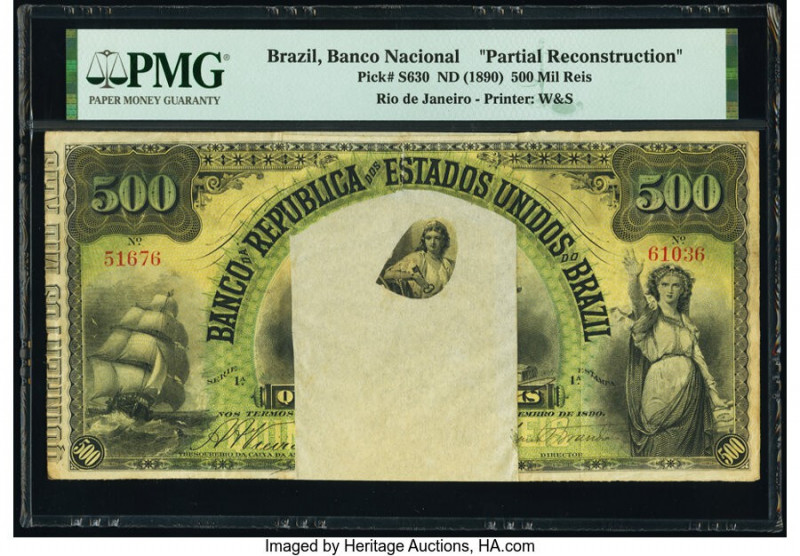 Brazil Banco Nacional 500 Mil Reis ND (1890) Pick S630 Partial Reconstruction PM...