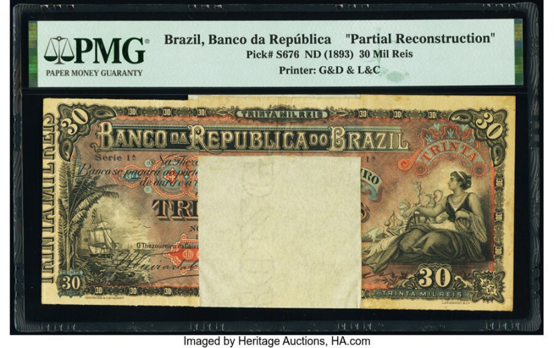 Brazil Banco da Republica 30 Mil Reis ND (1893) Pick S676 Partial Reconstruction...