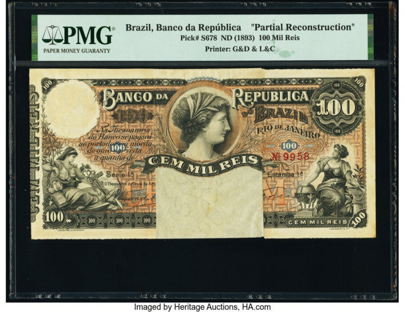 Brazil Banco da Republica 100 Mil Reis ND (1893) Pick S678 Partial Reconstructio...