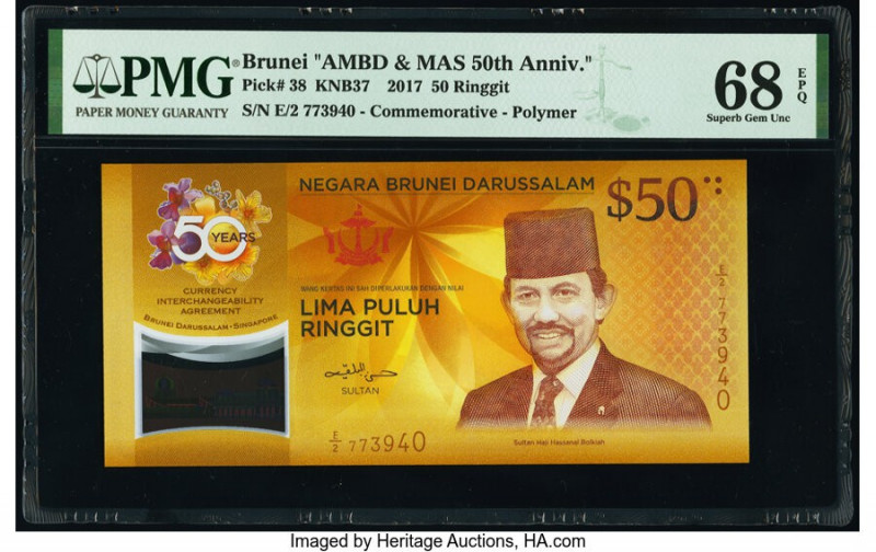 Brunei Negara Brunei Darussalam 50 Ringgit 2017 Pick 38; 39a Two Commemorative E...