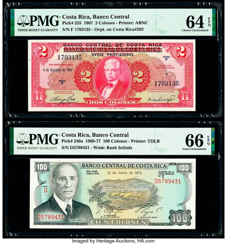 Costa Rica Banco Central de Costa Rica 2; 100 Colones 5.12.1967; 12.6.1974 Pick ...