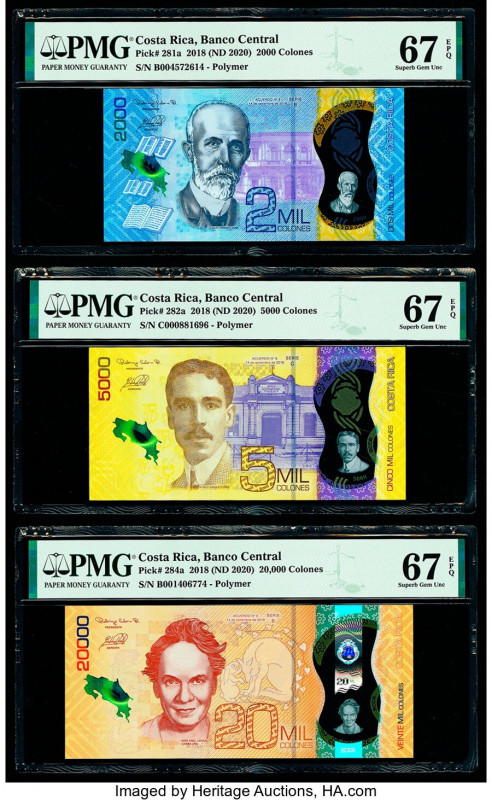 Costa Rica Banco Central 2000; 5000; 20,000 Colones 2018 (ND 2020) Pick 281a; 28...