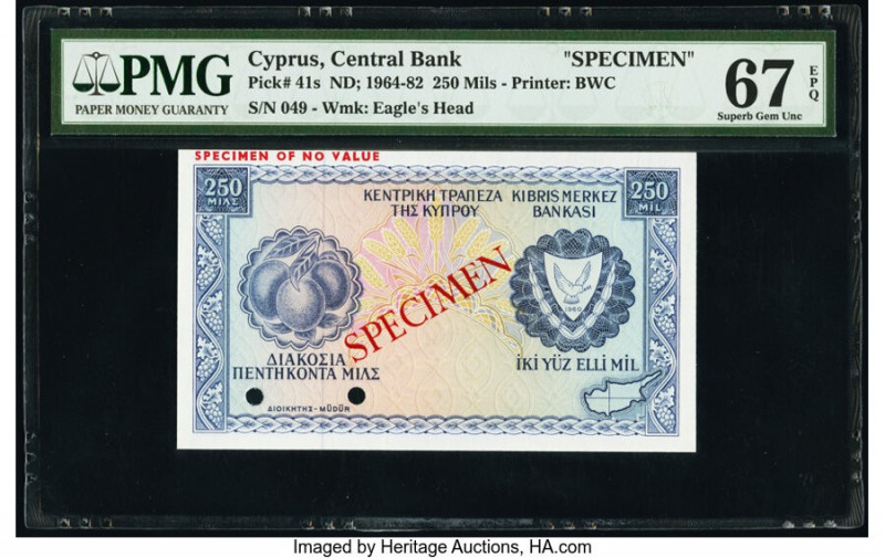 Cyprus Central Bank of Cyprus 250 Mils 1960 (ND 1964-82) Pick 41s Specimen PMG S...