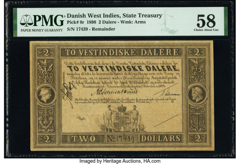 Danish West Indies State Treasury 2 Dalere 1898 Pick 8r Remainder PMG Choice Abo...