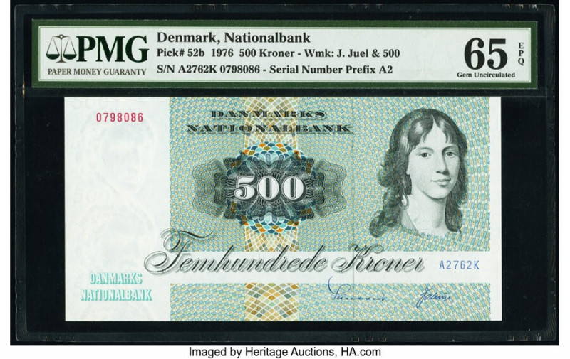 Denmark National Bank 500 Kroner 1976 Pick 52b PMG Gem Uncirculated 65 EPQ. 

HI...