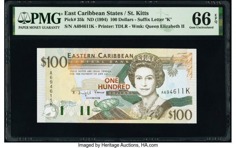 East Caribbean States Central Bank, St. Kitts 100 Dollars ND (1994) Pick 35k PMG...