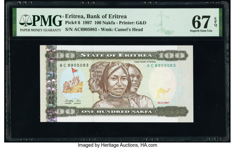 Eritrea Bank of Eritrea 100 Nakfa 24.5.1997 Pick 6 PMG Superb Gem Unc 67 EPQ. 

...