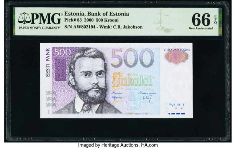 Estonia Bank of Estonia 500 Krooni 2000 Pick 83 PMG Gem Uncirculated 66 EPQ. 

H...