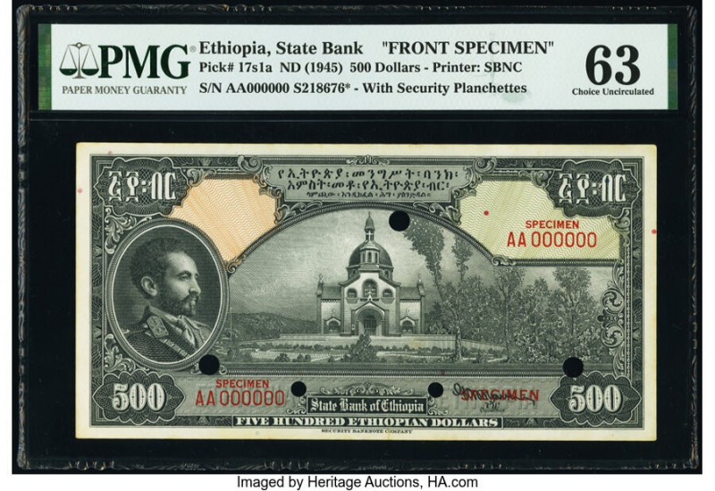 Ethiopia State Bank of Ethiopia 500 Dollars ND (1945) Pick 17s1a; 17s1b Front an...